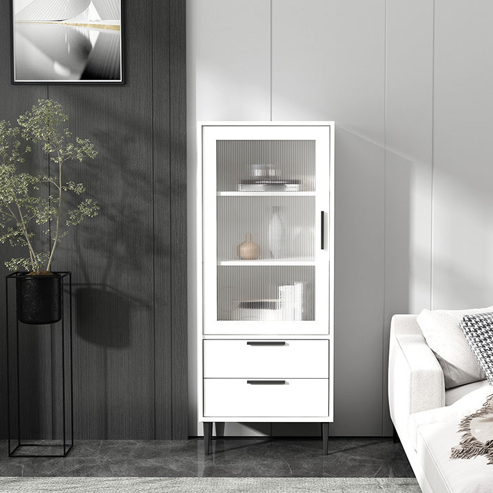 Wooden Accent Cabinet with Glass Door and 4 Steel Black Legs