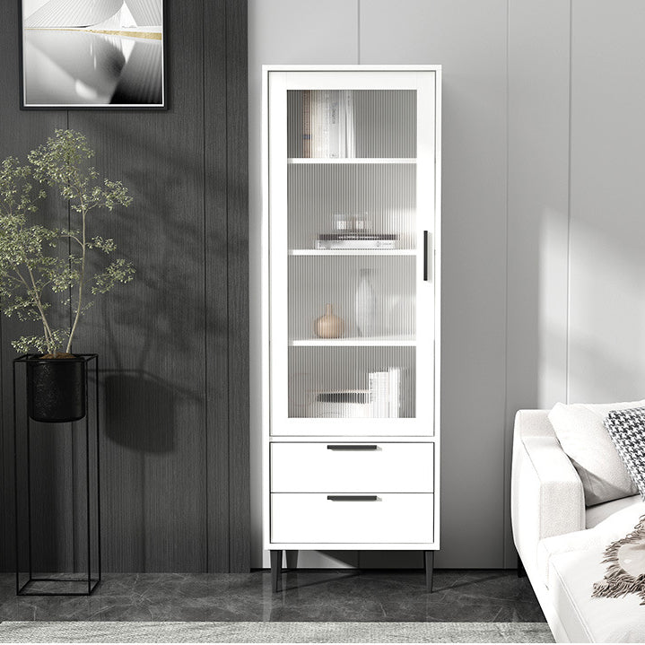 Wooden Accent Cabinet with Glass Door and 4 Steel Black Legs