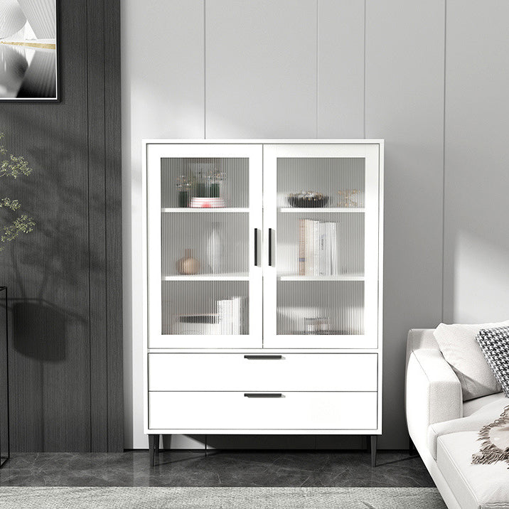 Wooden Accent Cabinet with Glass Door and 4 Steel Black Legs