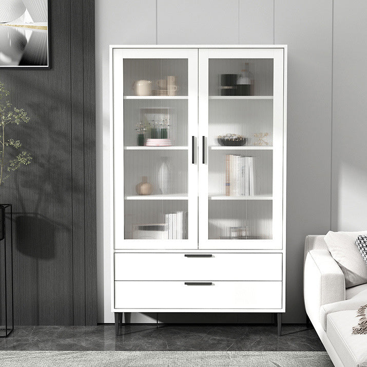 Wooden Accent Cabinet with Glass Door and 4 Steel Black Legs