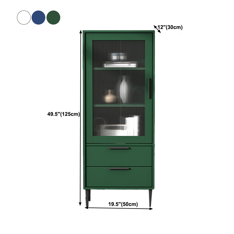 Wooden Accent Cabinet with Glass Door and 4 Steel Black Legs