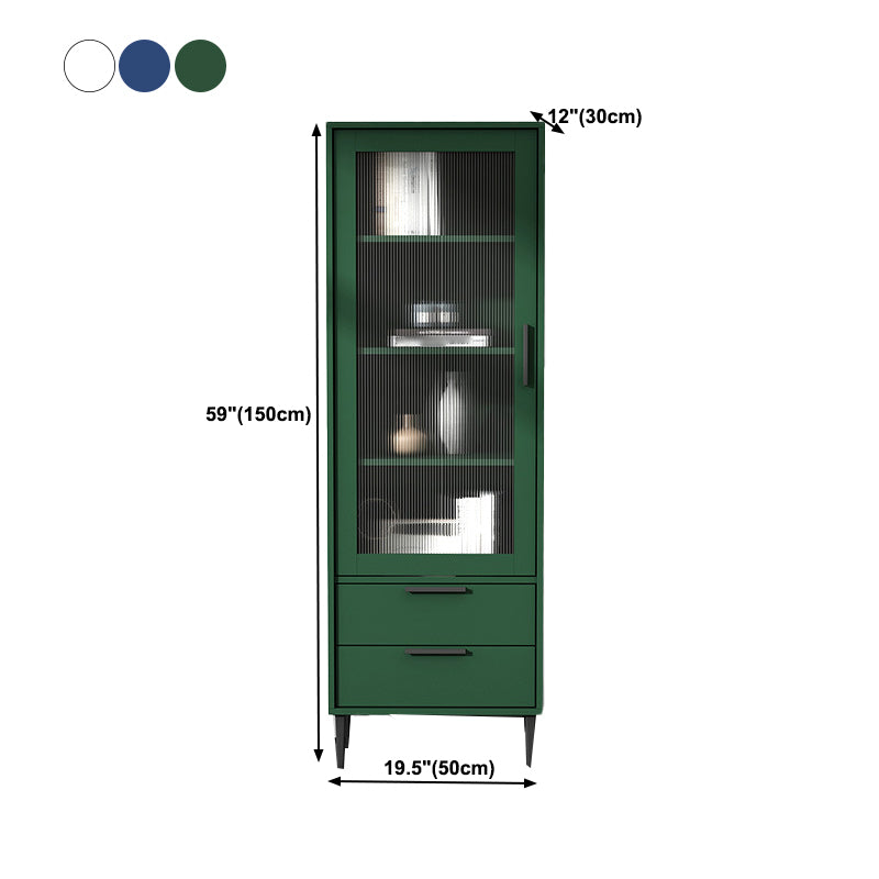 Wooden Accent Cabinet with Glass Door and 4 Steel Black Legs