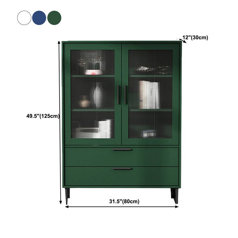 Wooden Accent Cabinet with Glass Door and 4 Steel Black Legs
