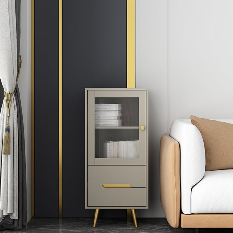 Modern Wooden Accent Cabinet with 2 Drawers and Glass Door Cabinet