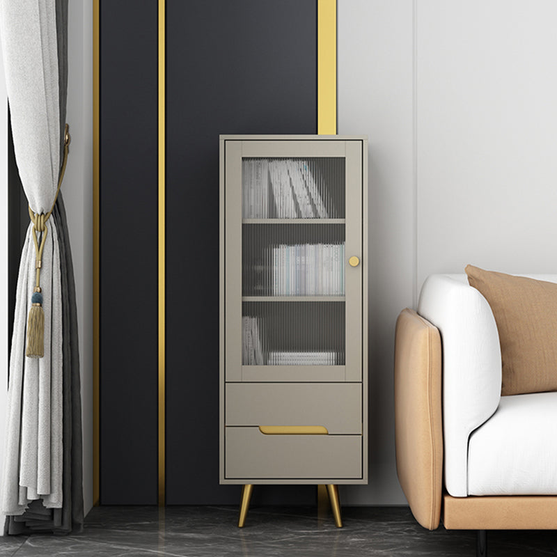 Modern Wooden Accent Cabinet with 2 Drawers and Glass Door Cabinet
