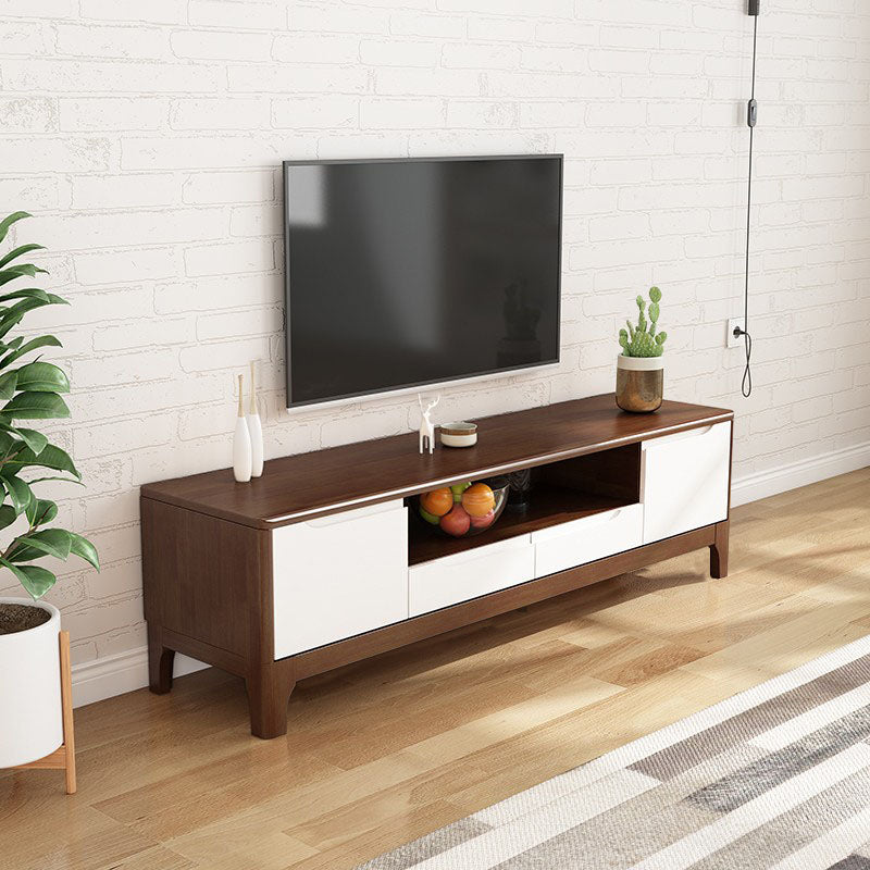 Modern Living Room TV Stand Rubber Wood TV Console with Drawers , 15" D / 16.5" D