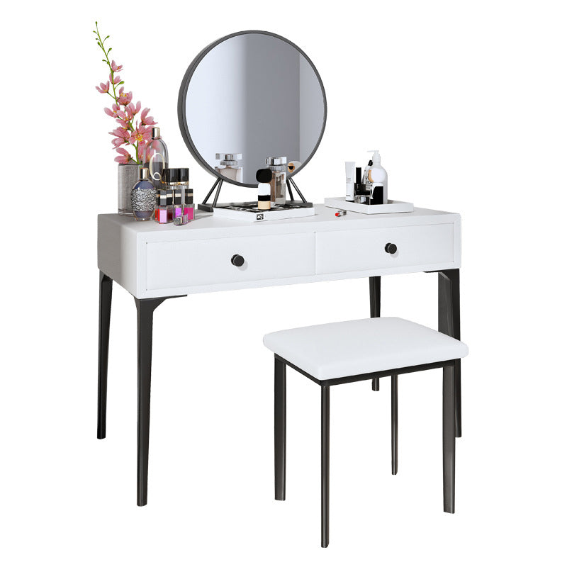 Metal Vanity Set with Stool and Mirror in Black/White Vanity