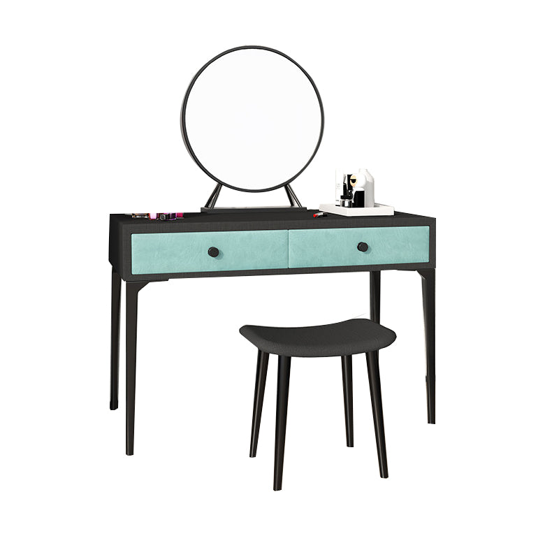 Metal Vanity Set with Stool and Mirror in Black/White Vanity