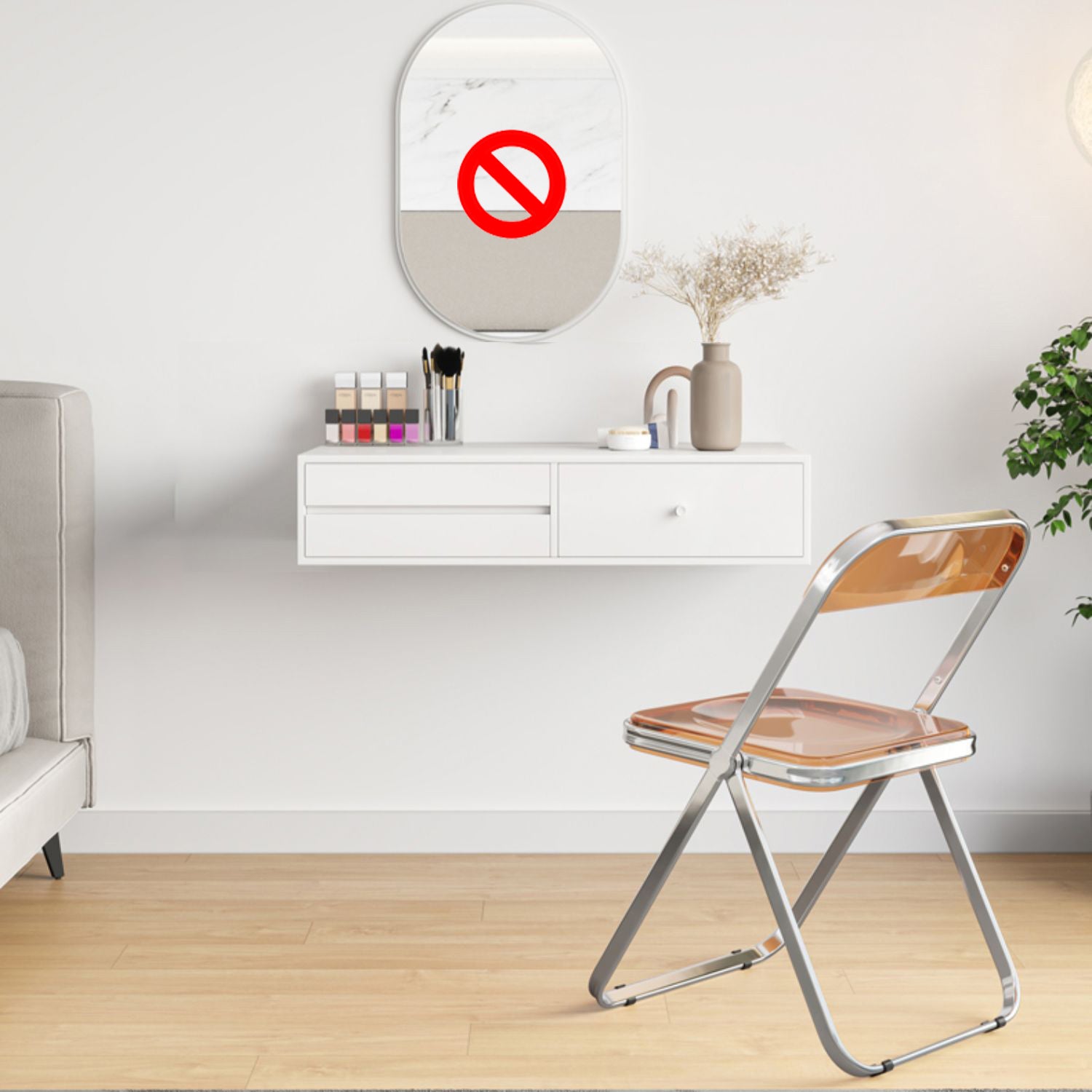 Contemporary Solid Wood Makeup Dressing Table Set with Stool