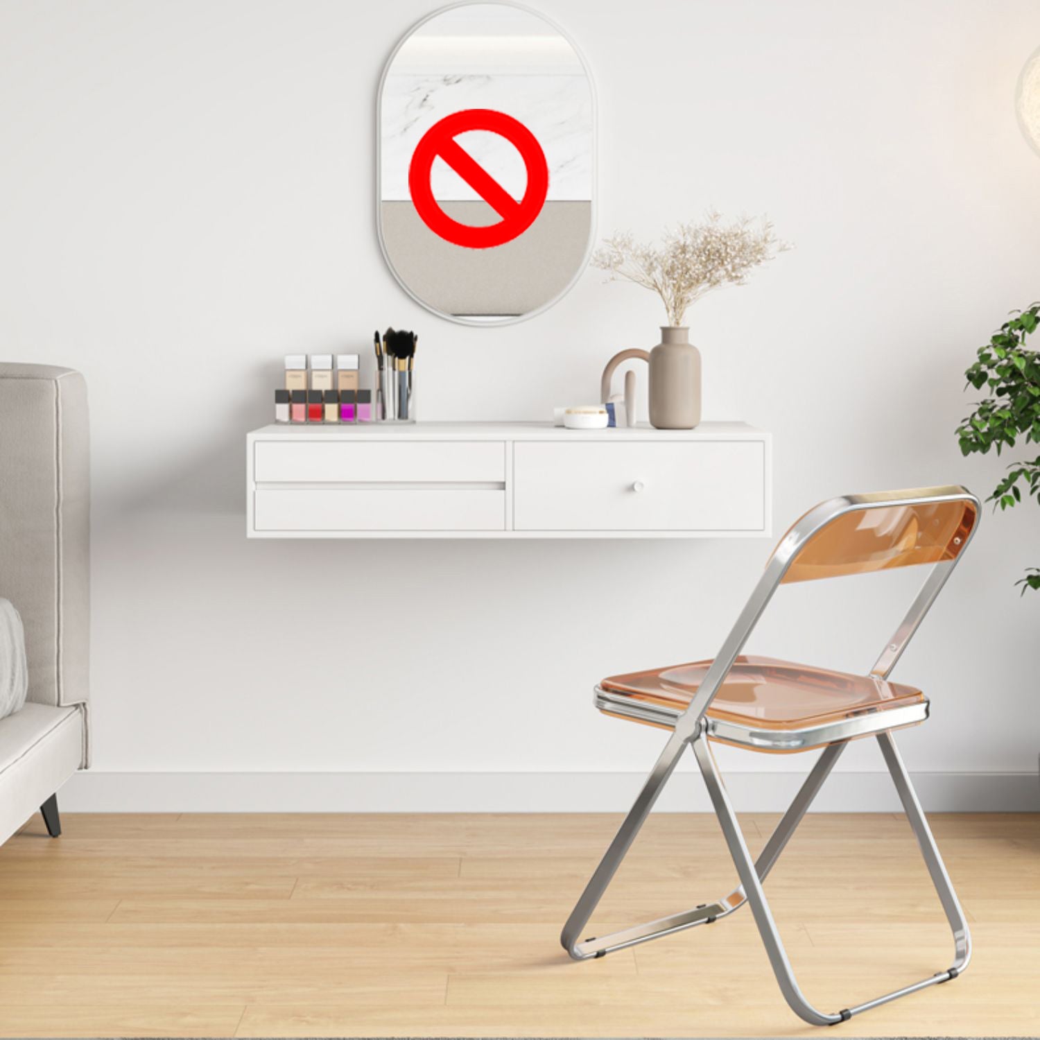 Contemporary Solid Wood Makeup Dressing Table Set with Stool