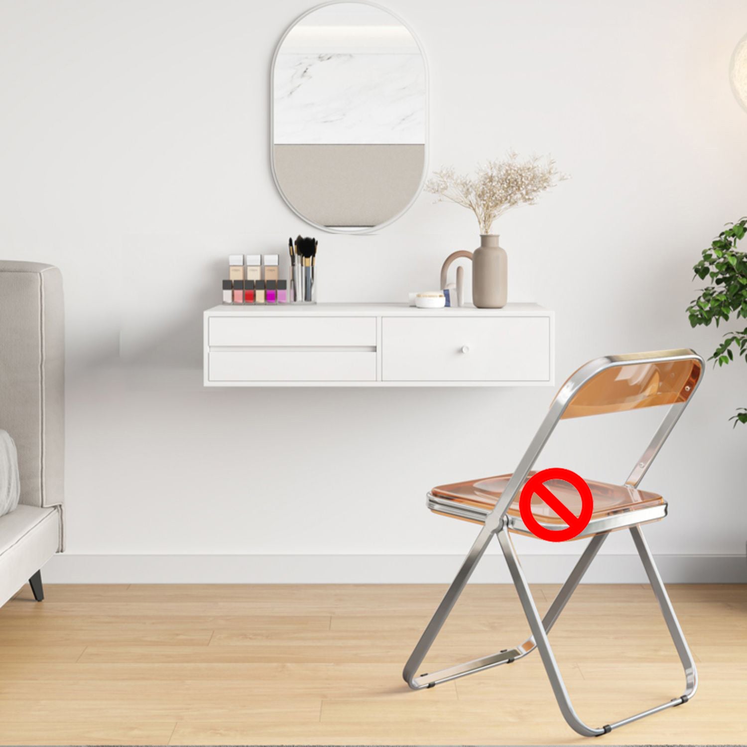 Contemporary Solid Wood Makeup Dressing Table Set with Stool