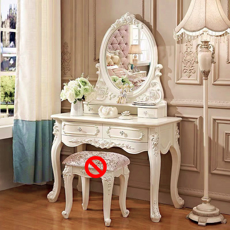 4 Drawers White/Blak/ /Golden MakeupTable Stool Set, 18.89" W x 63.77" H