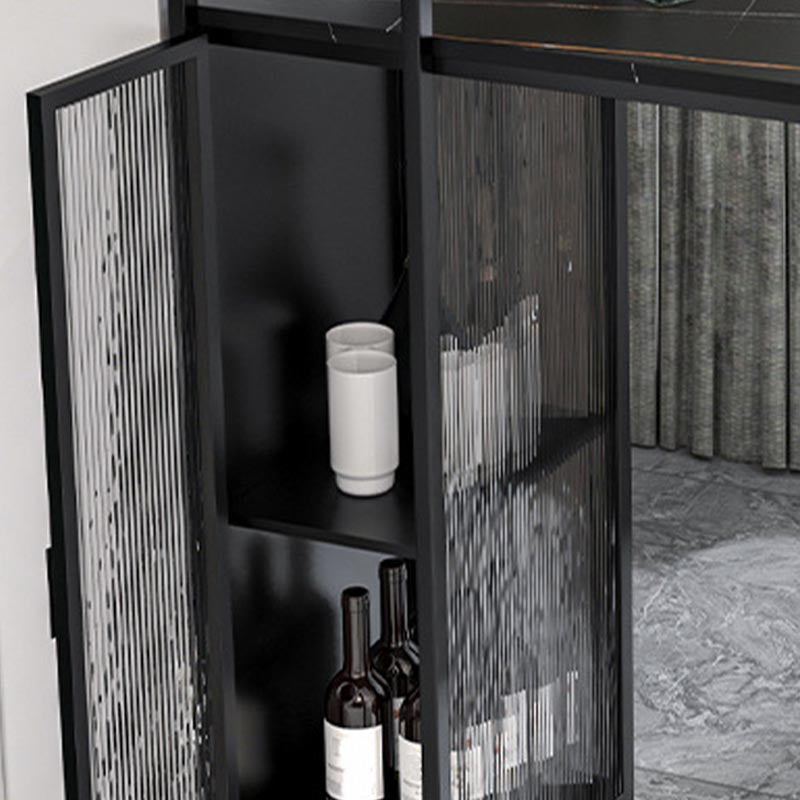 Glam Pub Table with Wine Storage Rectangle Stone Top Bar Table with Metal Frame