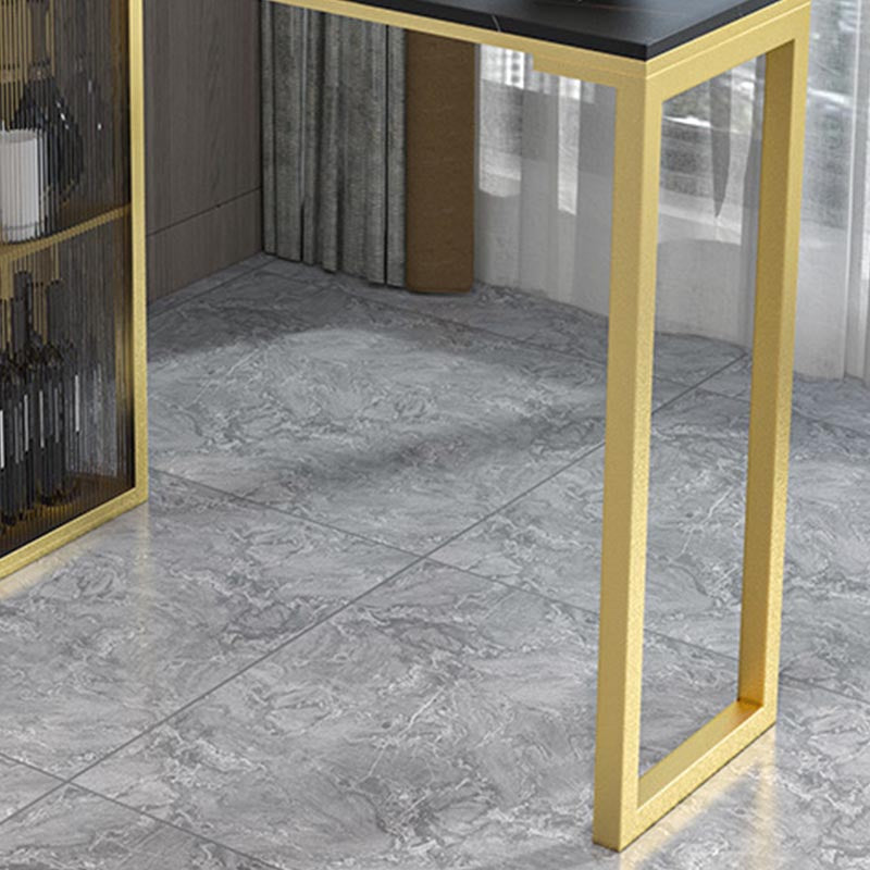Glam Pub Table with Wine Storage Rectangle Stone Top Bar Table with Metal Frame