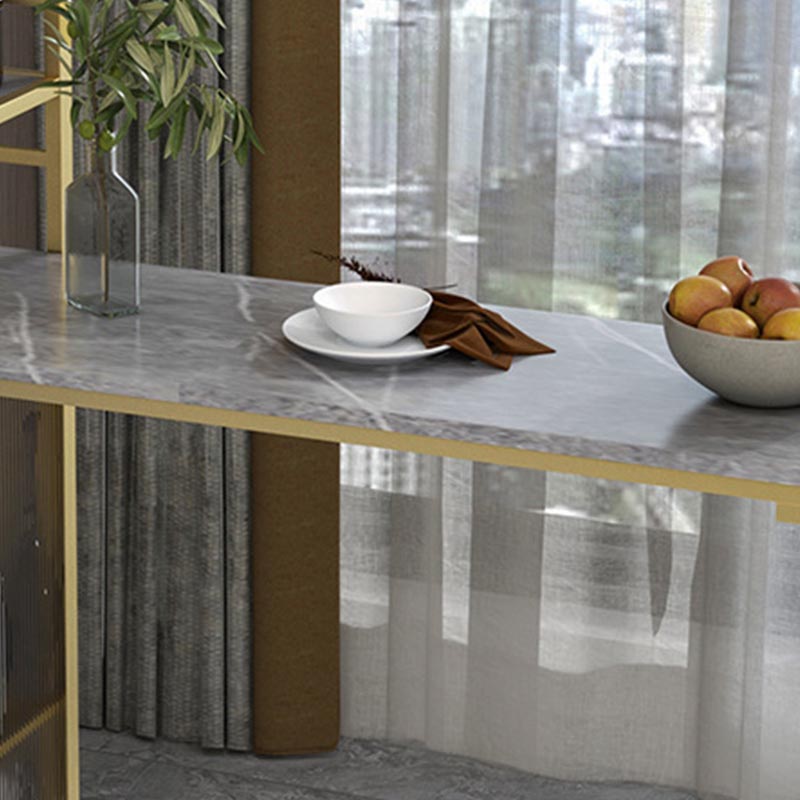 Glam Pub Table with Wine Storage Rectangle Stone Top Bar Table with Metal Frame