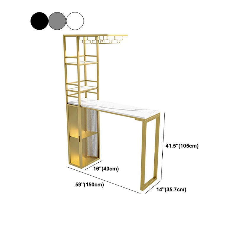 Glam Pub Table with Wine Storage Rectangle Stone Top Bar Table with Metal Frame
