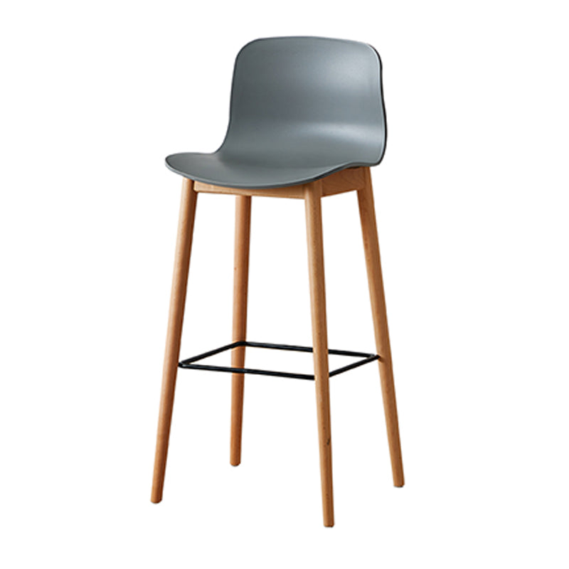 Modern Low Back Stool Plastic Footrest Bar Stool with Solid Wood Legs