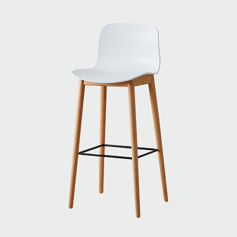 Modern Low Back Stool Plastic Footrest Bar Stool with Solid Wood Legs
