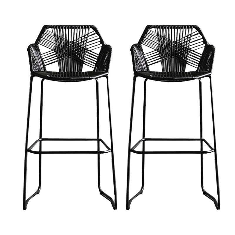 Scandinavian Plastic Rattan Bar Stool Armed Bucket Stool with Metal Legs