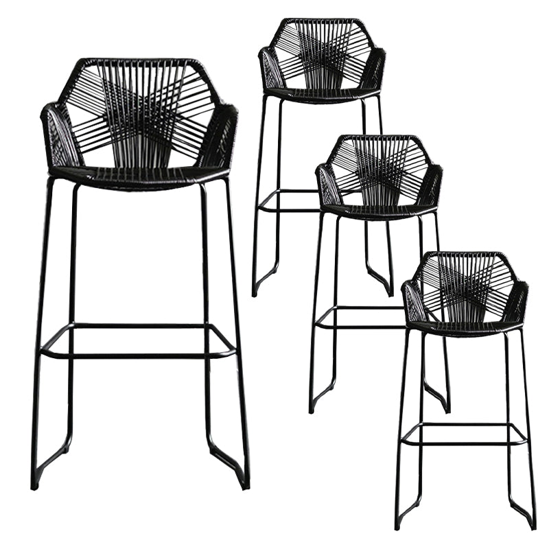 Scandinavian Plastic Rattan Bar Stool Armed Bucket Stool with Metal Legs