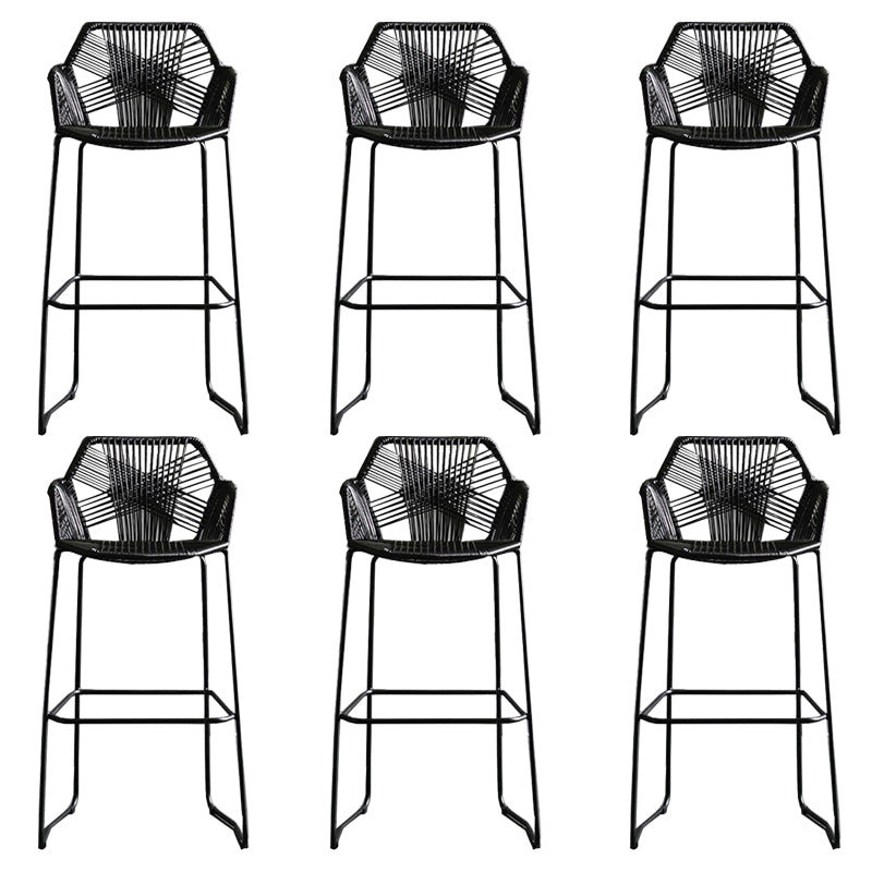 Scandinavian Plastic Rattan Bar Stool Armed Bucket Stool with Metal Legs