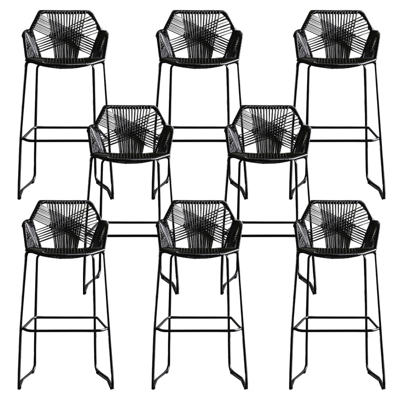Scandinavian Plastic Rattan Bar Stool Armed Bucket Stool with Metal Legs