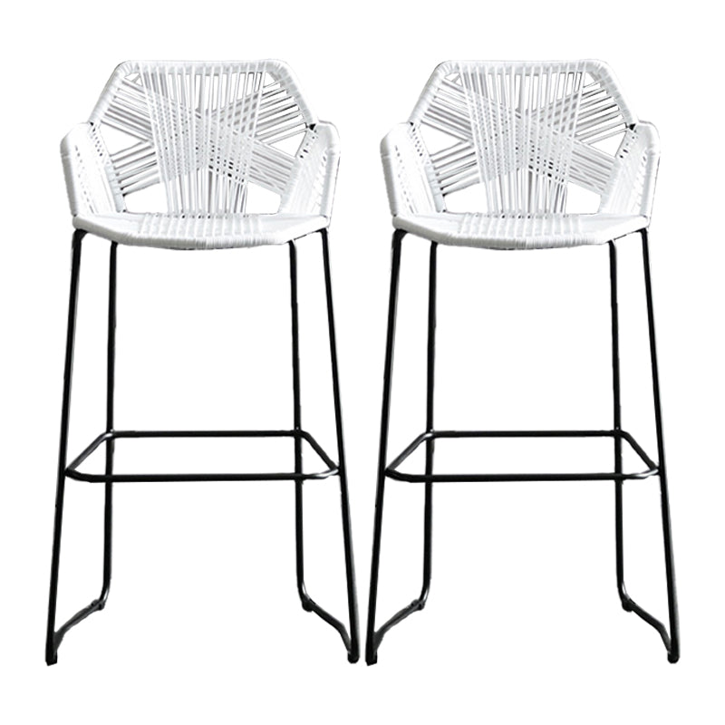 Scandinavian Plastic Rattan Bar Stool Armed Bucket Stool with Metal Legs