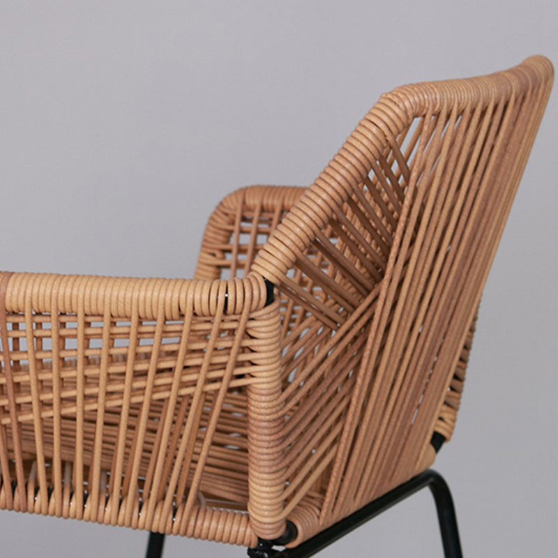 Scandinavian Plastic Rattan Bar Stool Armed Bucket Stool with Metal Legs