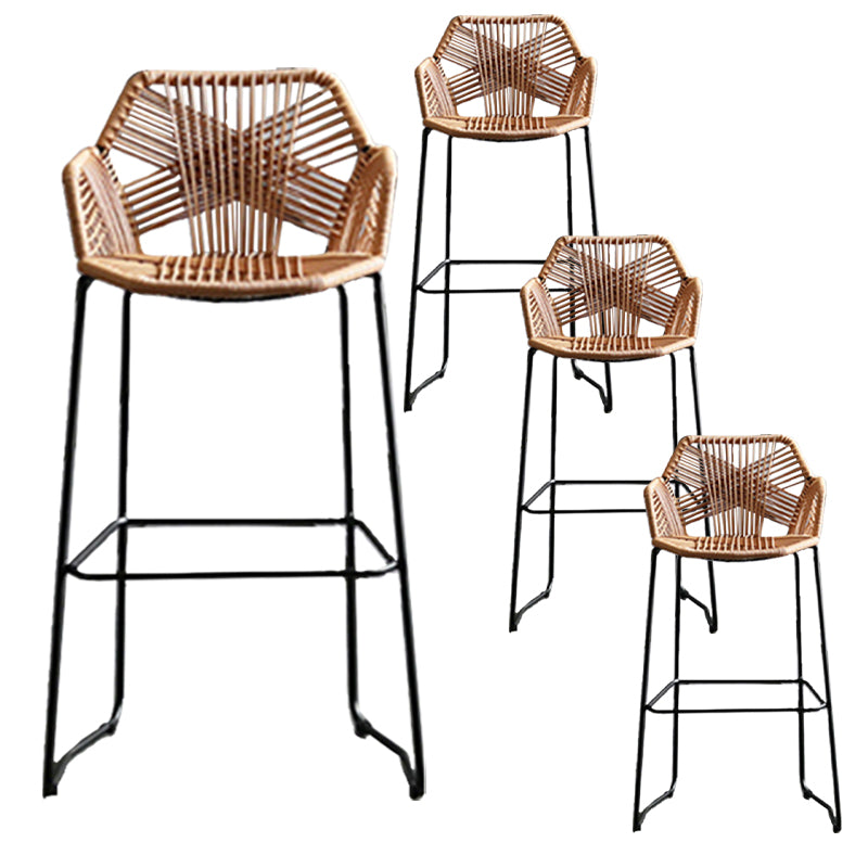Scandinavian Plastic Rattan Bar Stool Armed Bucket Stool with Metal Legs