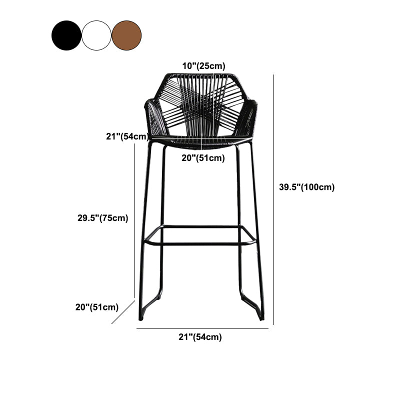 Scandinavian Plastic Rattan Bar Stool Armed Bucket Stool with Metal Legs