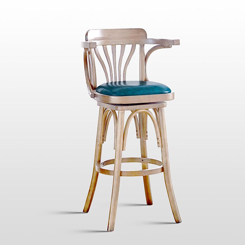 Modern Square Wood Stool Leather Upholstered Bar Stool with Swivel