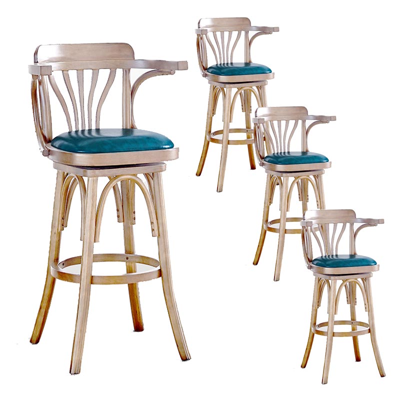 Modern Square Wood Stool Leather Upholstered Bar Stool with Swivel