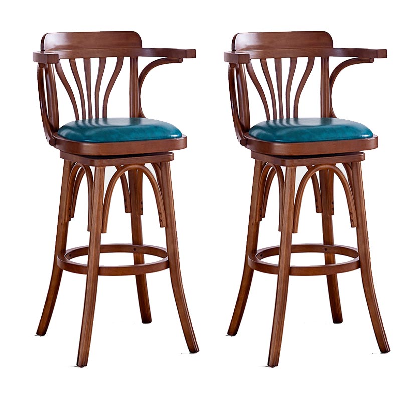 Modern Square Wood Stool Leather Upholstered Bar Stool with Swivel
