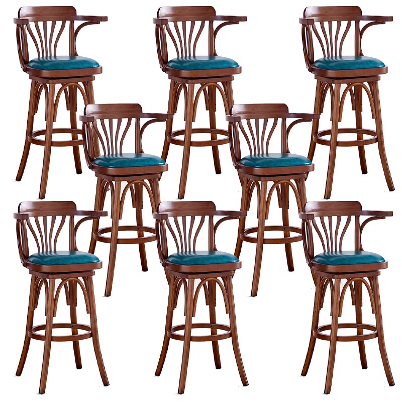 Modern Square Wood Stool Leather Upholstered Bar Stool with Swivel