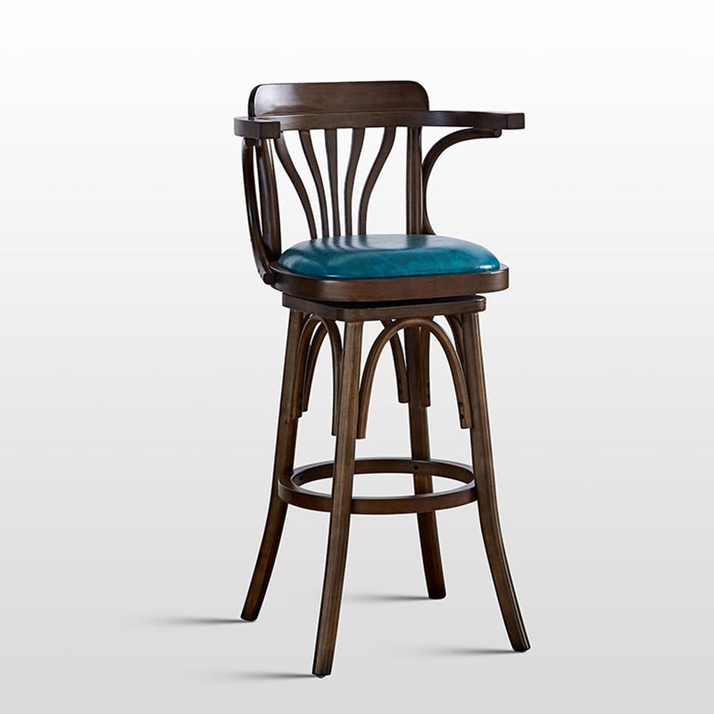 Modern Square Wood Stool Leather Upholstered Bar Stool with Swivel
