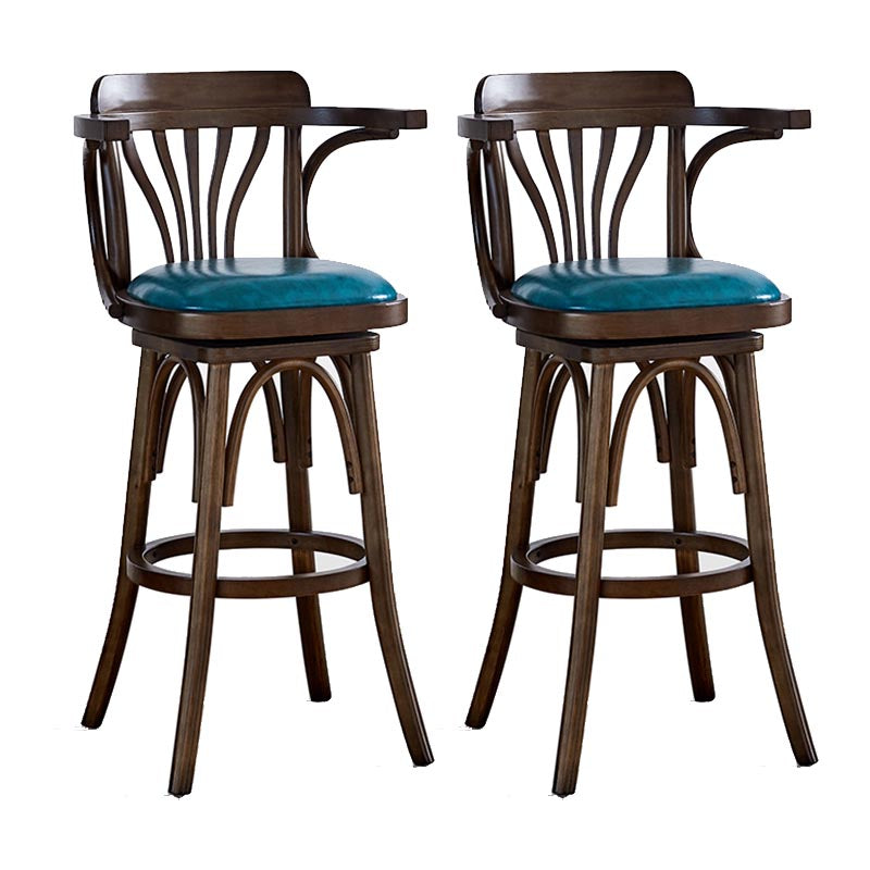 Modern Square Wood Stool Leather Upholstered Bar Stool with Swivel