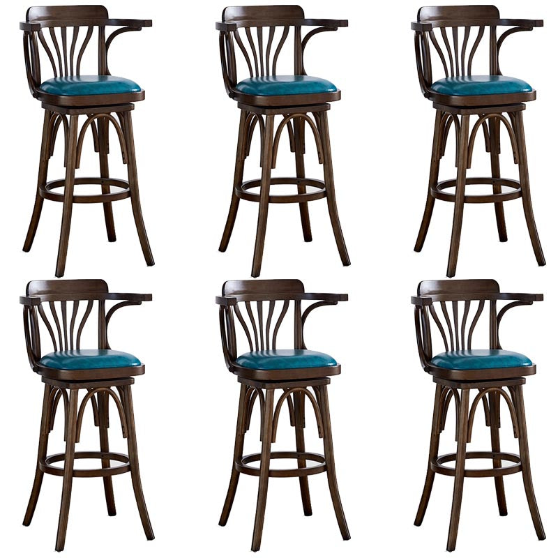 Modern Square Wood Stool Leather Upholstered Bar Stool with Swivel