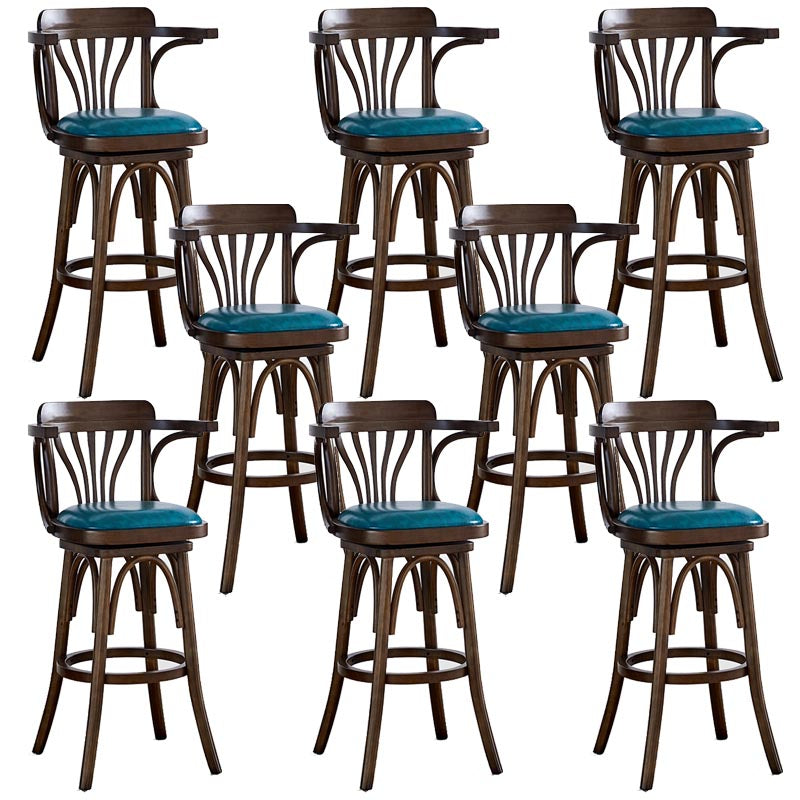 Modern Square Wood Stool Leather Upholstered Bar Stool with Swivel
