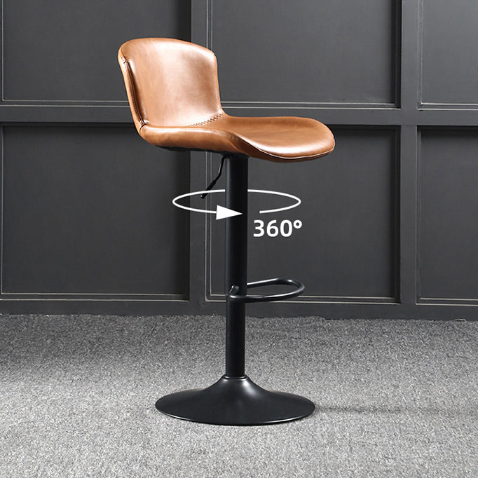 Industrial Adjustable Height Swivel Bar Stool Faux Leather Upholstered Bar Stool