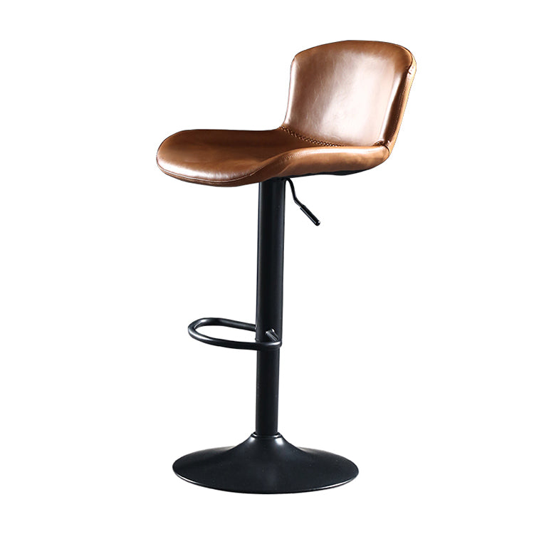 Industrial Adjustable Height Swivel Bar Stool Faux Leather Upholstered Bar Stool