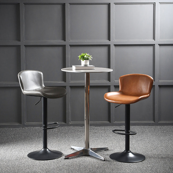 Industrial Adjustable Height Swivel Bar Stool Faux Leather Upholstered Bar Stool