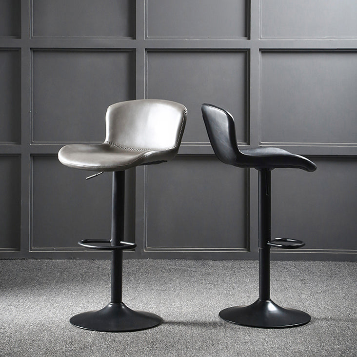 Industrial Adjustable Height Swivel Bar Stool Faux Leather Upholstered Bar Stool