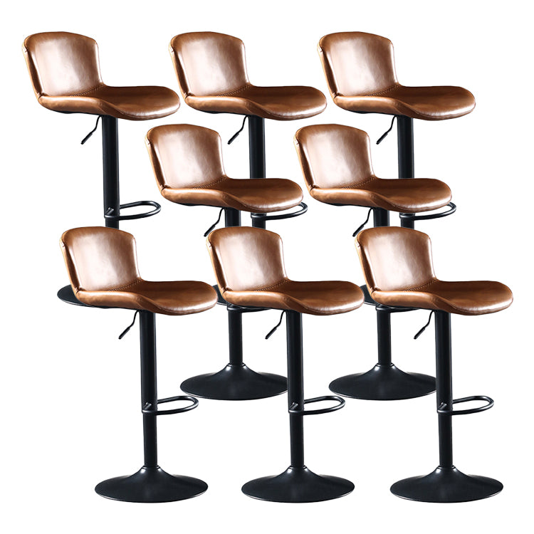 Industrial Adjustable Height Swivel Bar Stool Faux Leather Upholstered Bar Stool