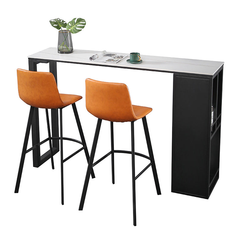 Modern Rectangle Stone Bar Table Set 1/3 Pieces Counter Table with Metal Stools