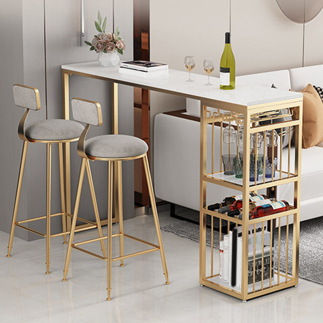 Luxurious Rectangle Marble Bar Table Set 1/3 Pieces Counter Table with Metal Stools