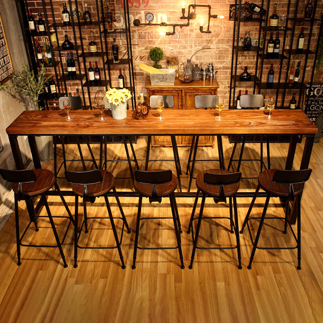 Industrial 1/6/11 Pieces Bar Table Set Rectangle Pine Wood Counter Table with Stools