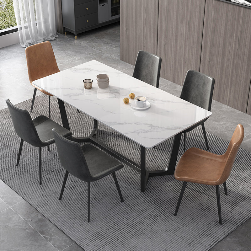 Rectangle White Dining Table Set 1/4/5/7 Pcs Modern Sintered Stone Dining Table and Chairs
