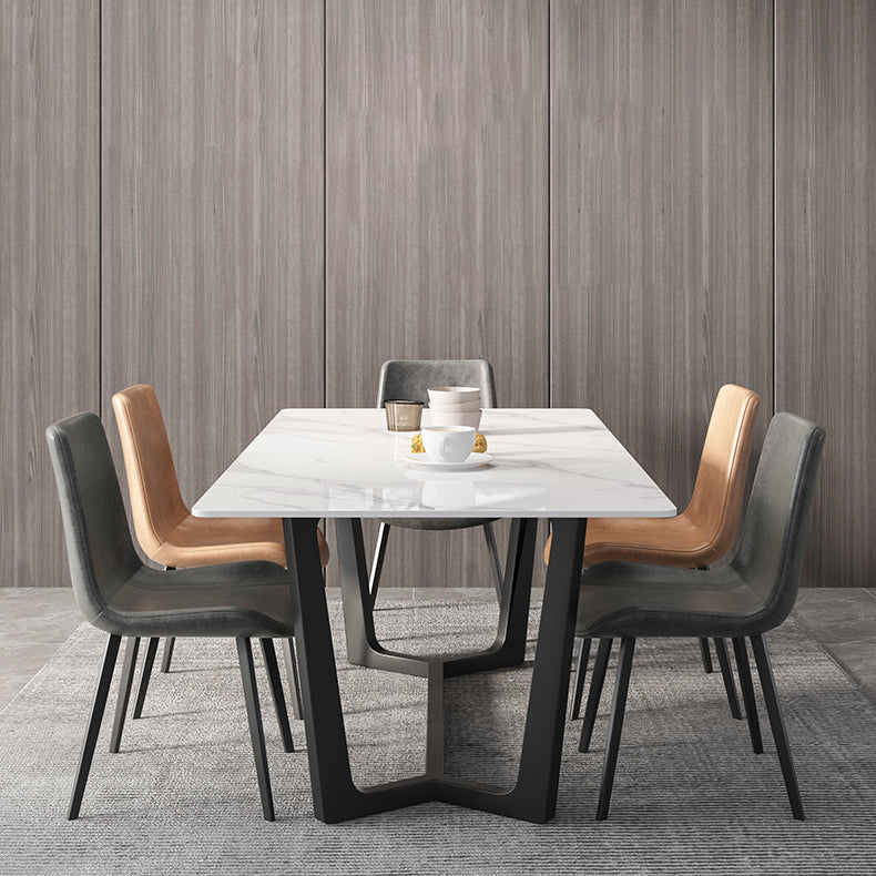 Rectangle White Dining Table Set 1/4/5/7 Pcs Modern Sintered Stone Dining Table and Chairs