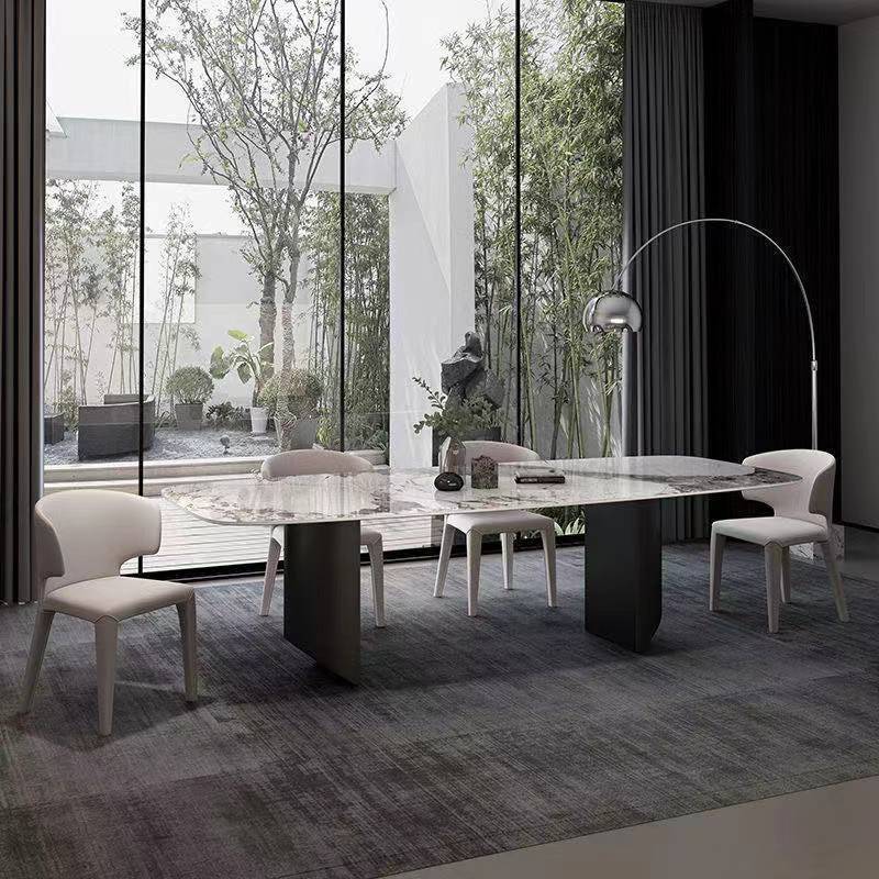 Modern Dining Set Stone 1/4/5/7 Pieces Dining Table with Leather Chairs for Indoor