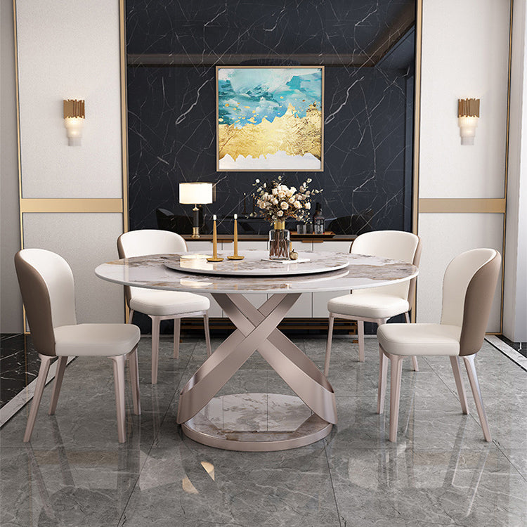 Contemporary Round Pedestal Dining Table Stone Matte Finish Table